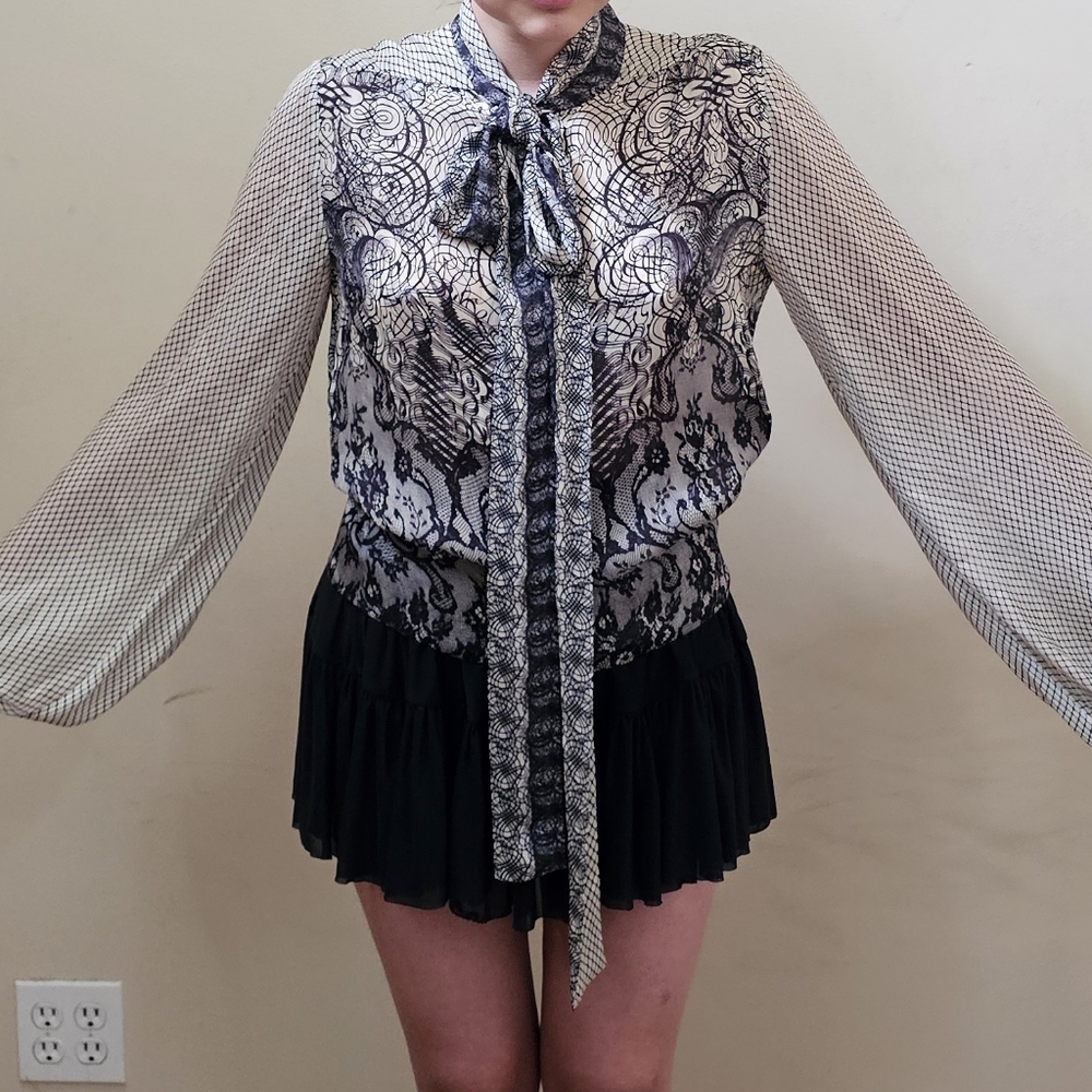 Jean Paul Gaultier Black & White Lace Print Blouse